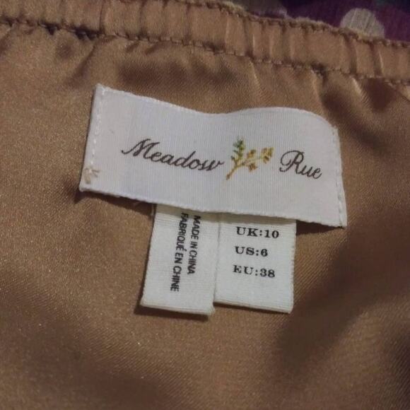 Meadow Rue Yellow Floral Print 100% Silk Ruffle Accent Dress Sz 6 Small - Picture 5 of 8